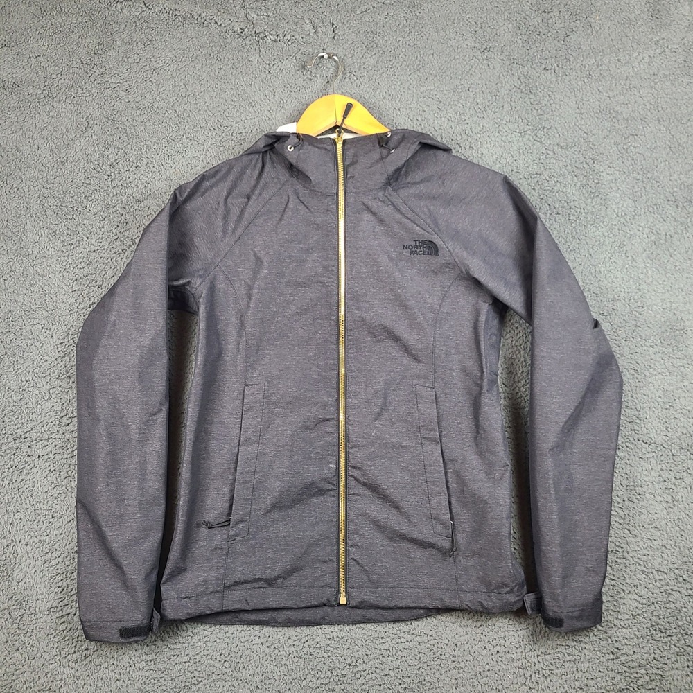 The North Face DryVent Hooded Rain Jacket Gray Gold Zip Womens XS